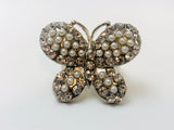 Vintage Butterfly Jewelry, 2 Brooches and Elastic Rhinestone Ring