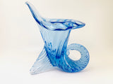 Vintage Murano Blue Cornucopia Vase