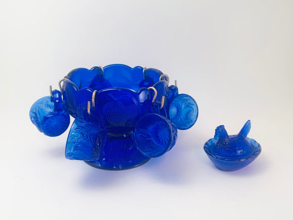 Vintage Mosser Cobalt Glass Childs Miniature Punch Bowl Set