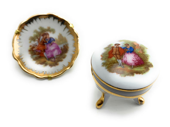SOLD! Vintage Limoges Meissner Fragonard Ring Dish and Miniature Plate