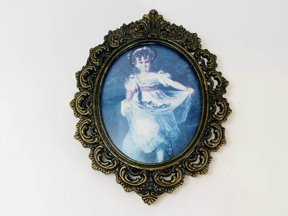 Vintage Italian Ornate Metal Framed Print Under Convex Glass