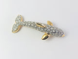 Vintage Dolphin Rhinestone Shoulder Brooch Pin