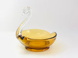 Vintage Amber Glass Swan Dish