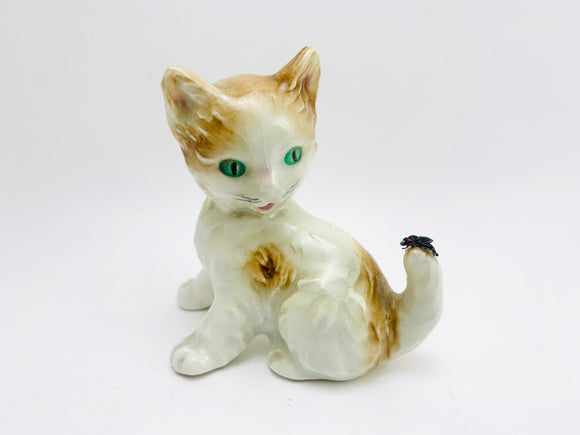 Vintage German Porcelain Cat with Bug on its Tail