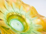 1905-16 Northwood Beads Green Carnival Glass Ruffled Bowl