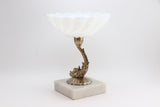 SOLD! 1960’s Milk Glass Soap dish on Metal Fish and Marble Stand