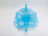 1960’s Fenton Blue Satin Milk Glass Floral Candy Dish