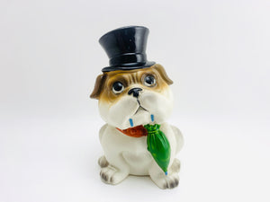 Vintage Porcelain Bulldog with Top Hat and Umbrella