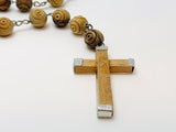 Vintage Wood Bead Wrapped Cross Jerusalem Rosary