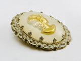 West Germany White & Gold Cabochon Cameo Brooch