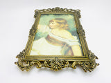 1960’s Italian Ornate Metal Framed Portrait Print of a Young Girl