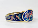 Vintage Cloisonné Blue Butterfly Floral Hinged Bracelet