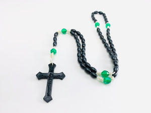 Vintage Plastic Black and Green Rosary