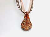 Bronze and Gold Glass Tear Drop Pendant Necklace