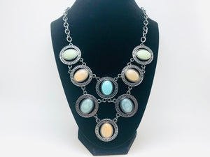 Large Acrylic Stone Cabochon Statement Necklace