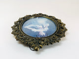 Vintage Italian Ornate Metal Framed Print Under Convex Glass