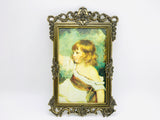 1960’s Italian Ornate Metal Framed Portrait Print of a Young Girl