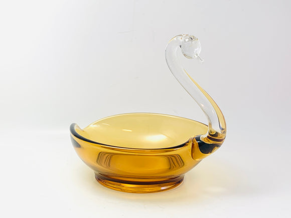 Vintage Amber Glass Swan Dish
