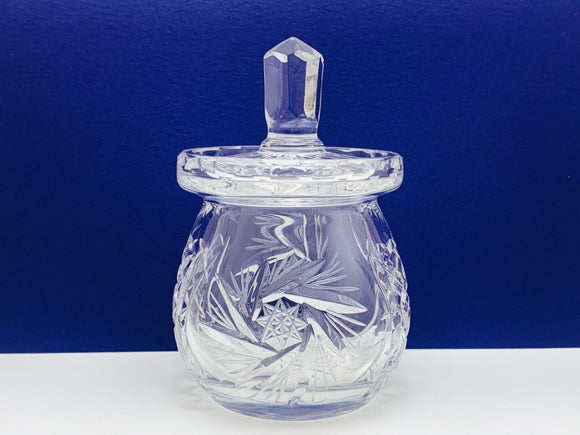Vintage Bohemian Crystal Star and Pinwheel Honey/Mustard Jar