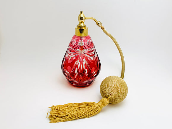 Vintage Bohemian Cranberry Crystal Cut Glass Perfume Bottle