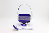 Vintage Blue Cobalt Sugar Dish with Chrome Handle and Spoon