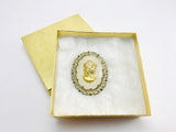 West Germany White & Gold Cabochon Cameo Brooch