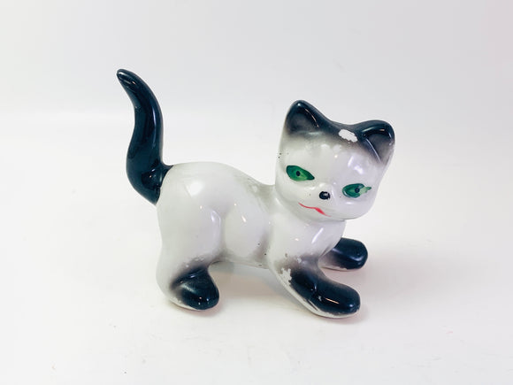 Vintage Porcelain Black and White Cat