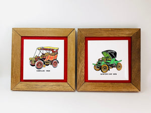 Vintage Framed Car Tiles, Cadillac and Winton