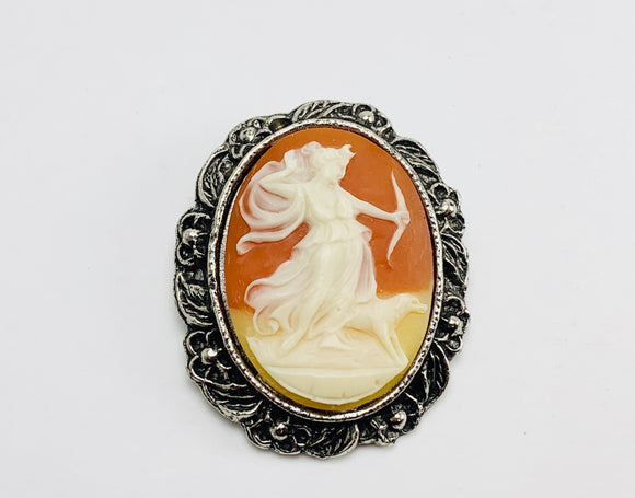 Vintage Artemis, Diana Goddess of the Hunt, Cameo Brooch
