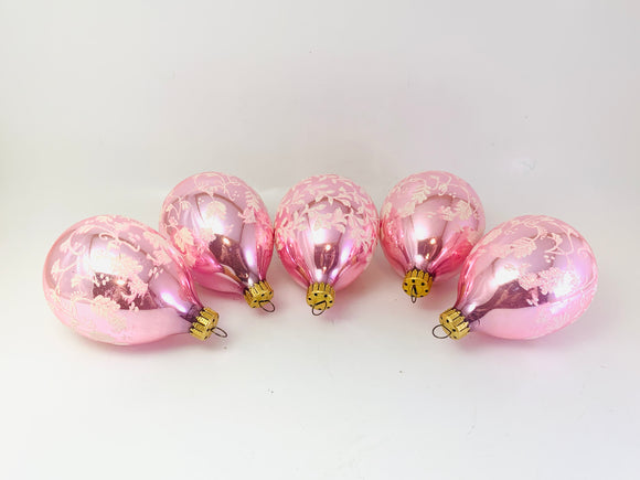5 Vintage Pink Glass Christmas Ornaments