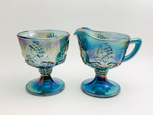 1970’s Indiana Carnival Glass, Blue Harvest Cream and Sugar Set