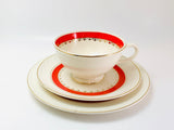 Vintage Homer Laughlin Eggshell Red Stripe 18k 3pc Tea Cup Set