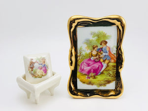 1970’s Vintage Limoges France Porcelain Fragonard Picture and Ring Box