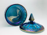 1970’s Indiana Glass Amethyst Blue Carnival Princess Candy Bowl with Lid