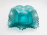 Vintage Indiana Diamond Point Glass Teal Ruffled Dish