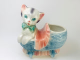 Vintage Cat in a Baby Buggy Ceramic Indoor Planter