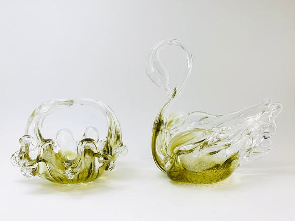 Vintage Art Glass Swan and Basket