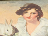 SOLD! Vintage Boy and Rabbit, Henry Raeburn Wood and Plaster Framed Print