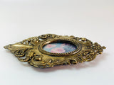Vintage Small Italian Ornate Metal Framed Floral Print Under Convex Glass