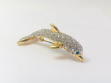 Vintage Dolphin Rhinestone Shoulder Brooch Pin