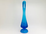 Vintage Fenton Blue Swung Glass Hobnail Vase