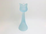 Vintage Blue Frosted Glass Tulip Candlestick Holder