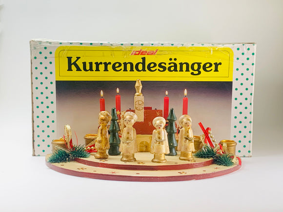 Vintage Christmas Four People Singing Wooden Scene Candle Holder