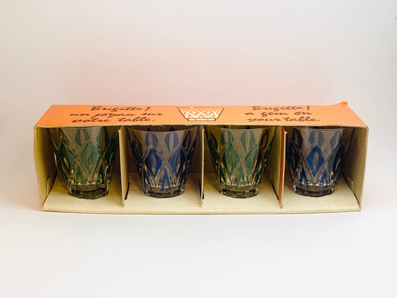 Mid Century VMC Reims Brigitte Painted Crystal Glasses In Original Box