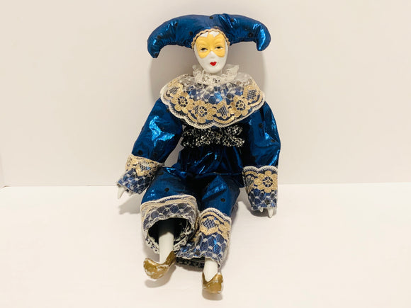 Vintage 17” Porcelain Harlequin Jester Clown Doll