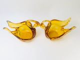 Vintage Art Glass Amber Swans
