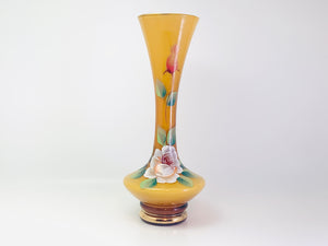 Vintage Butterscotch Amber Bohemian Glass Floral Fluted Vase