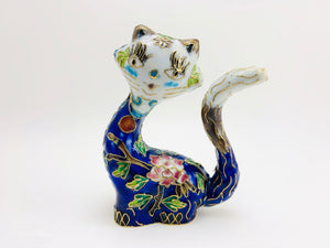 Cloisonné Floral Cat Figurine