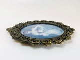 Vintage Italian Ornate Metal Framed Print Under Convex Glass