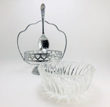 Vintage Glass Sugar Dish with Chrome Handle and Spoon